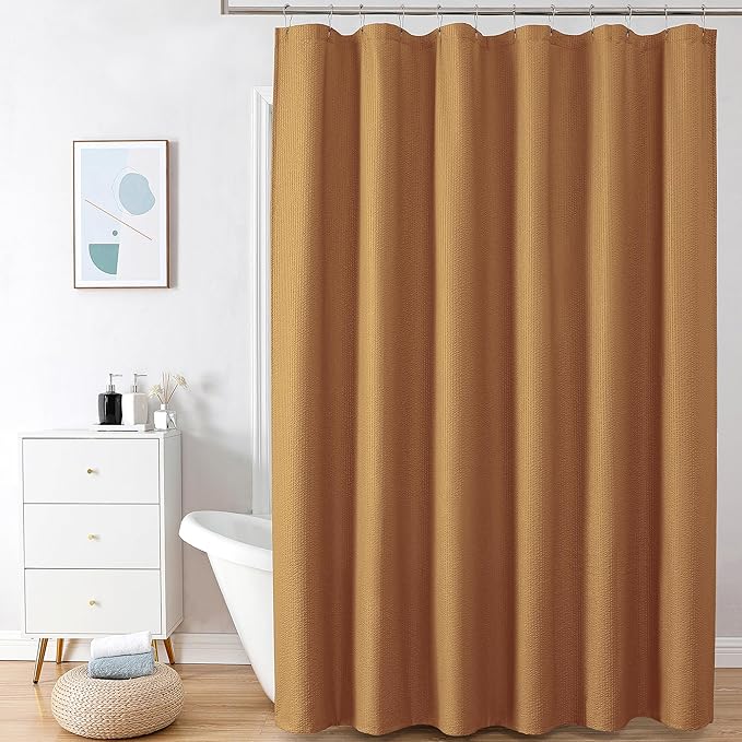 OVZME Gold Extra Long Shower Curtain 72 x 84 Inch, 3D Embossed Textured Fabric Shower Curtain for Bathroom, Hotel Spa Bathroom Curtains, Water Repellent Machine Washable