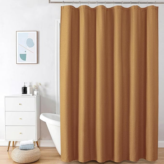 OVZME Extra Long Gold Shower Curtain 72 x 96 Inch, 3D Embossed Texture Fabric Bathroom Shower Curtain, Large Hotel Bath Curtain with 12 Holes, Washable Cloth Shower Curtains