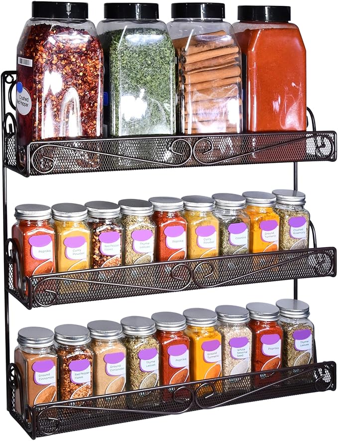 AMT 3 Tier Nail Rack, Pack Metal Wall Mount Organizer, Essential Oils Organizer, Pantry Cabinet Door Shelf Storage.Hanging Display for Spice Jars, Sauces, Cosmetic Beauty Bottles