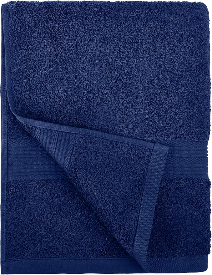 Amazon Basics 6-Piece Fade-Resistant 100% Cotton Towel Set, Soft and Absorbent, 2 Bath Towels, 2 Hand Towels, 2 Washcloths, Navy Blue