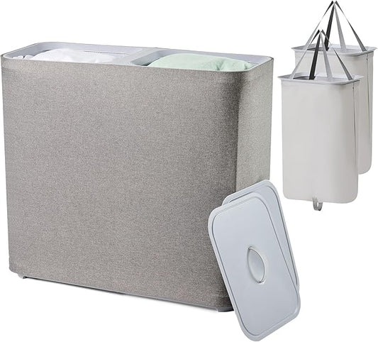 150L laundry hamper with lid, Large-sized Laundry Baskets, Portable 2 Dividers Dirty Clothes Basket with Handles, for Bedroom Laundry Room Closet Bathroom College, Grey