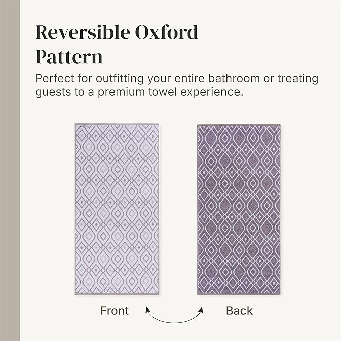 Modern Threads Classic Diamond 6-Piece 100% Cotton Towel Set – Yarn Dyed Jacquard – Includes 2 Bath Towels, 2 Hand Towels, 2 Washcloths – Absorbent, Quick Dry, Soft & Durable – Purple
