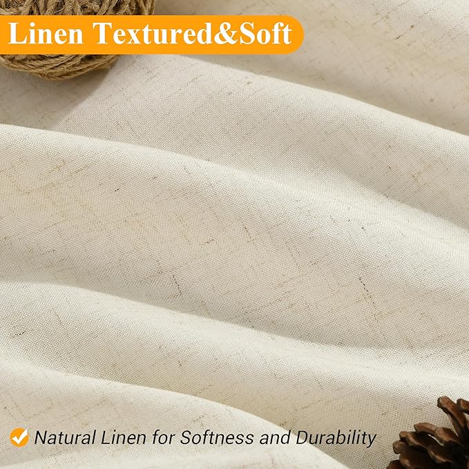 Naturoom Warm Beige 48 Inch Shower Curtain - Stall Narrow Half Linen Ultra Thick Fabric Shower Curtain Set with Hooks, Boho Farmhouse Rustic RV Camper Bath Curtains for Bathroom, 48x72