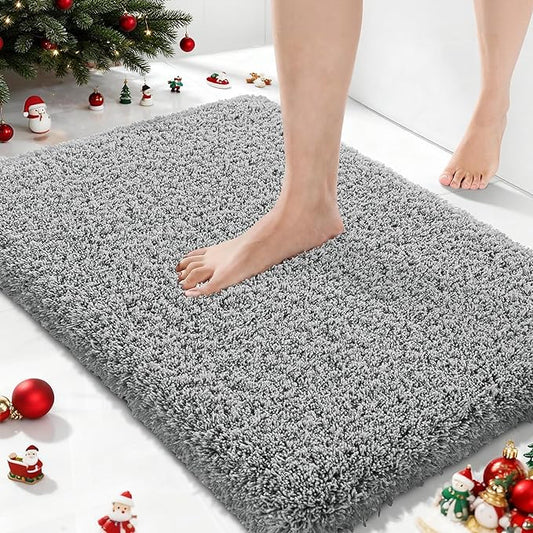 Yimobra Bath Rugs for Bathroom 32x20, Ultra Soft and Water Absorbent Bath Mats, Non Slip Plush Shower Rugs, Microfiber Thick Matts for Bathroom Floor/Tub, Machine Washable, Pure Gray