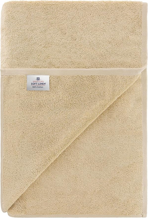 American Soft Linen 100% Cotton 600 GSM Turkish 40x80 Oversized Bath Towel Sheet, Extra Large Adult Towels for Bathroom, Beige Bath Sheet
