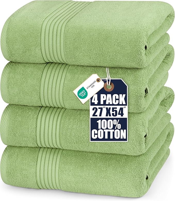 Utopia Towels 4 Pack Bath Towels Set, (27 x 54 Inches) 100% Ring Spun Cotton, Quick Dry, Highly Absorbent, Soft Feel Towels, Perfect for Daily Use (Sage Green)