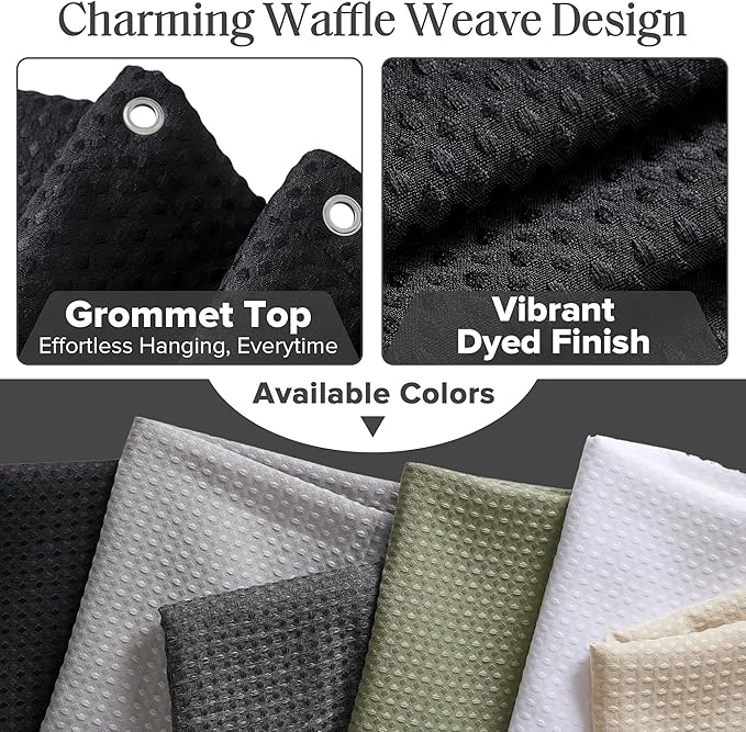 Madison Park Shower Curtain Waffle Weave, Vibrant Dyed, Waffle Shower Curtain 3M Scotchgard Moisture Management, Farmhouse Stall Shower Curtains for Bathroom, Stall: 36x72'' Black