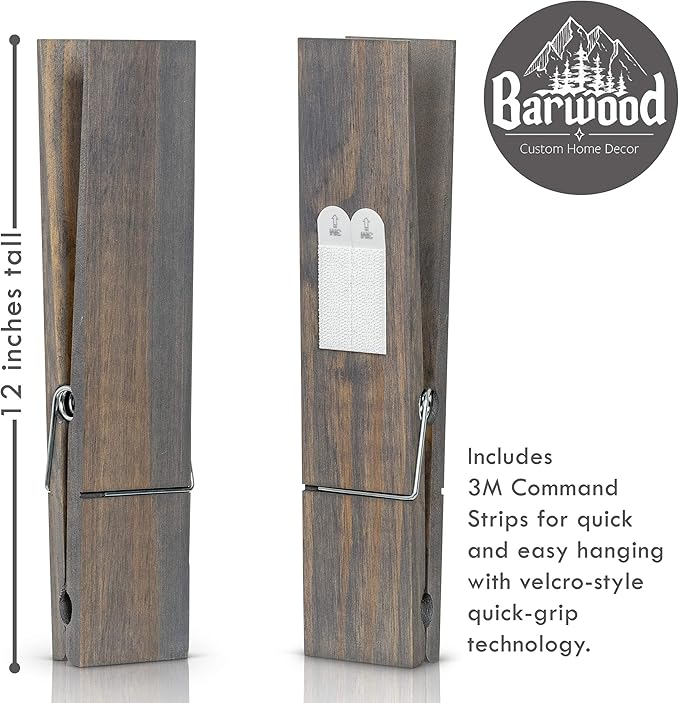 Giant Clothespin Bathroom Towel Holder | Huge 12” Clothes pin | Farmhouse Bathroom décor | Laundry Room or Nursery décor | Towel Rack or Hook | Bathroom Accessories wall décor (2 Classic Gray)