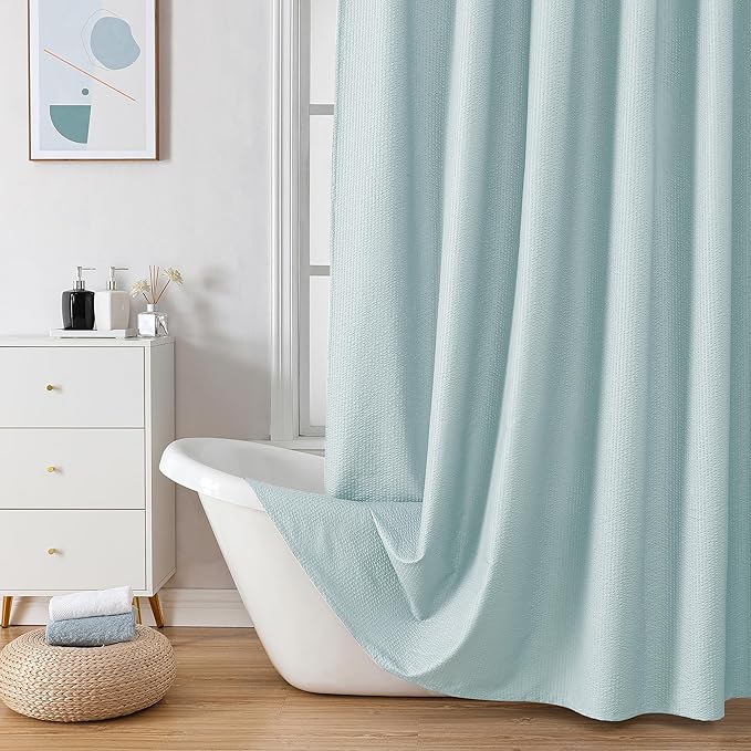 OVZME Berry Cute Shower Curtain, Embossed Textured Fabric Shower Curtain for Bathroom - Soft Cloth & Hotel Spa Luxury, Water Repellent, Machine Washable Shower Curtain, 72X72, Light Green