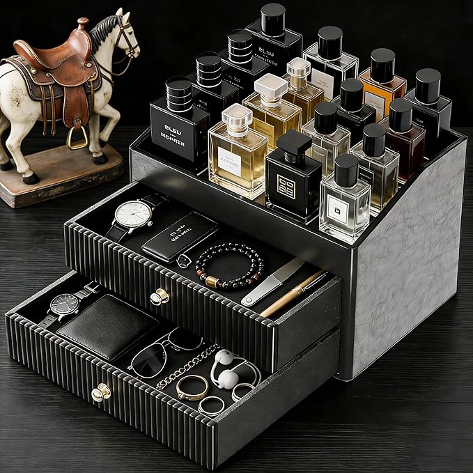 Cologne Organizer for Men, Black Cologne Stand, Organizador de Perfumes Gifts for Valentine's Day, Layer Mens Cologne Organizer for Bathroom, Mens Dresser Top Organizer for Bedroom