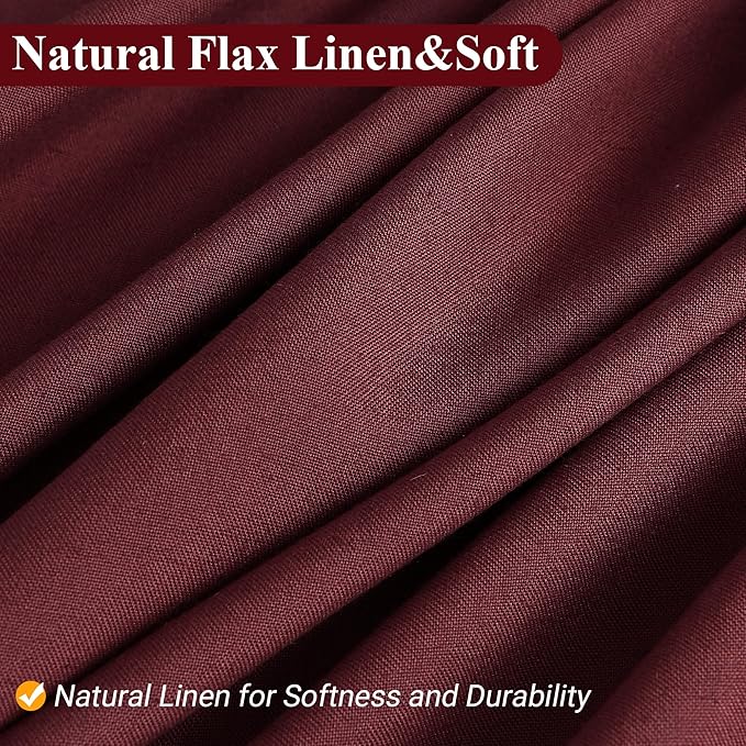 Naturoom Burgundy Linen Shower Curtain, Country Boho Farmhouse Bath Decor Shower Curtains Neutral Cloth Weighted Textured Fabric Bath Curtain Liner with Hooks, 72x80