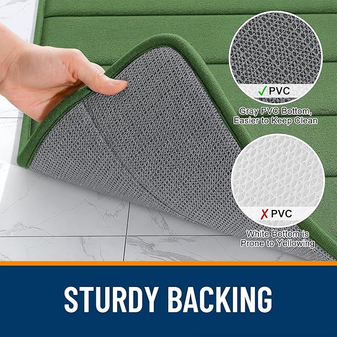 OLANLY Memory Foam Bath Mat 59x35, Super Soft Absorbent Bathroom Rugs, Quick Dry, Machine Washable Shower Floor Rugs, Bathmat Carpet, Bathroom Home Decor Accessories, Olive Green