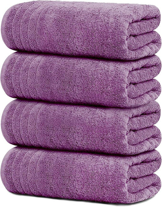 Tens Towels Pack of 4 Extra Large Bath Towels 30 x 60 Inches, 100% Cotton, Larger & Lighter Weight, Quicker to Dry, Super Soft and Absorbent, Perfect for Bathroom, Purple