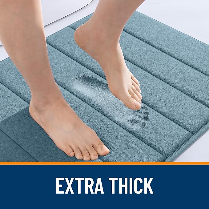 OLANLY Memory Foam Bath Mat 44x32, Super Soft Absorbent Bathroom Rugs, Quick Dry, Machine Washable Shower Floor Rugs, Bathmat Carpet, Bathroom Home Decor Accessories, Airy Blue