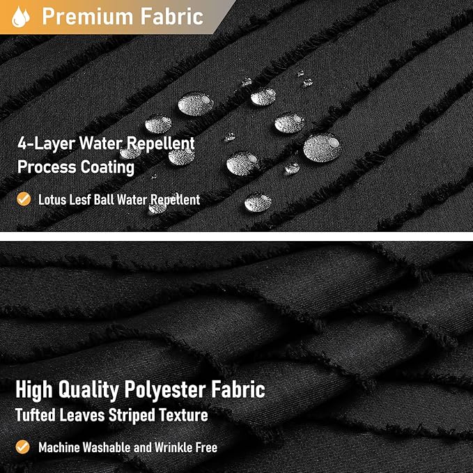 BTTN 96 Long Shower Curtain, 72x96 Extra Tall Boho Tufted Textured Striped Tassel Shower Curtain Set with Hook, Farmhouse Vintage Aesthetic Country Shabby Chic Shower Curtains for Bathroom, Black