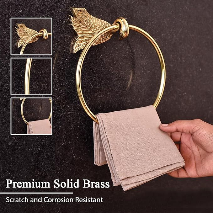 IndianShelf Premium Gold Swan Towel Ring Unique Decorative Brass Towel Hanger for Bathroom