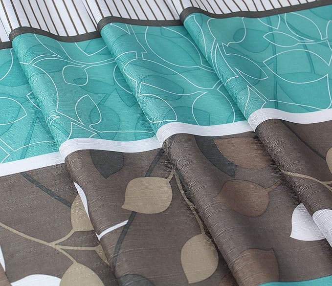 Serafina Home Hotel Quality Fabric Bathroom Shower Curtain: Striped Floral - Teal, Blue, Brown, Beige and White (72 x 70 inches)