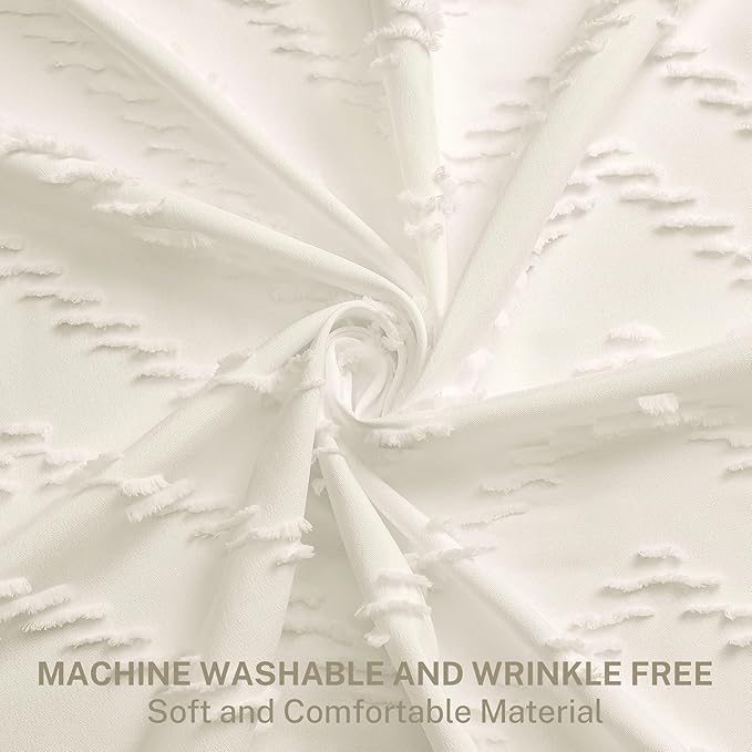 Boho Farmhouse Shower Curtain, 72 x 72 Tufted Chevron Textured Striped Modern Farmhouse Minimalist Cream Shower Curtain for Bathroom