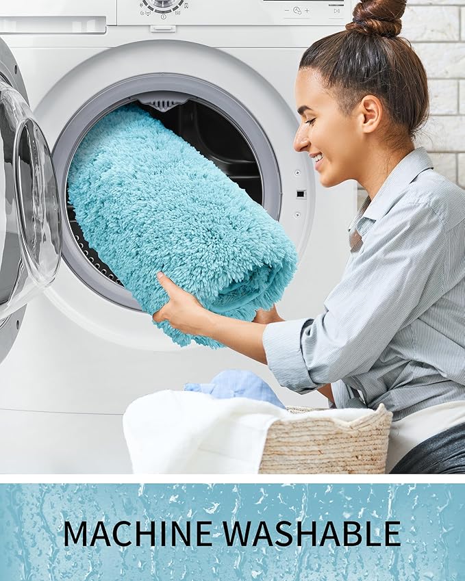 Bathroom Rugs Non Slip Washable 59x24, Ultra Thick Soft Microfiber Absorbent Bath Mats, High Density Foam Latex Non Slip Backing Bath Rugs, Fluffy Floor Carpet for Tub&Shower, Teal