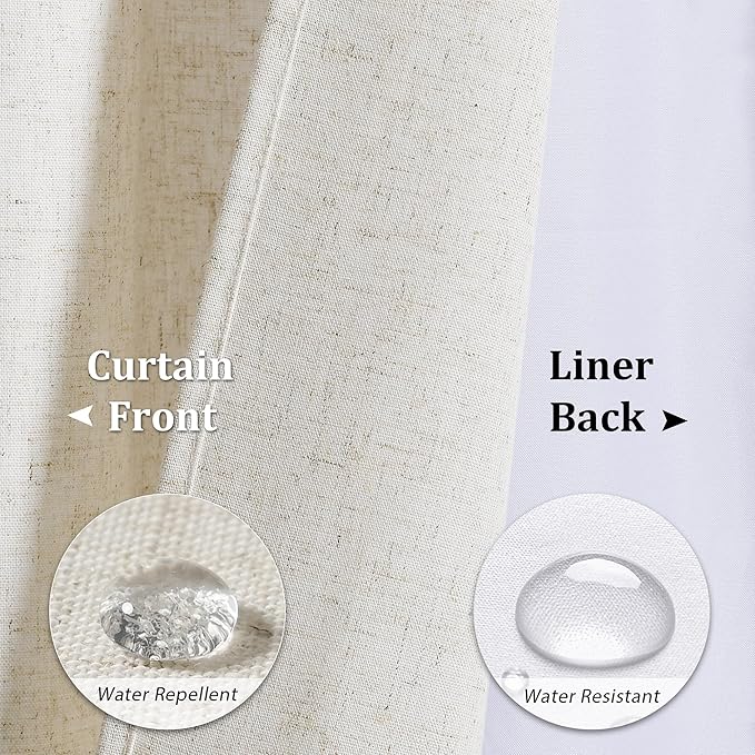 Naturoom Extra Long Shower Curtains 90 Length Natural Linen Fabric Shower Curtain with Snap in Liner Set Tall Bath Curtain with See Through Top Window and Hooks Country Farmhouse Style,Cream,72x90