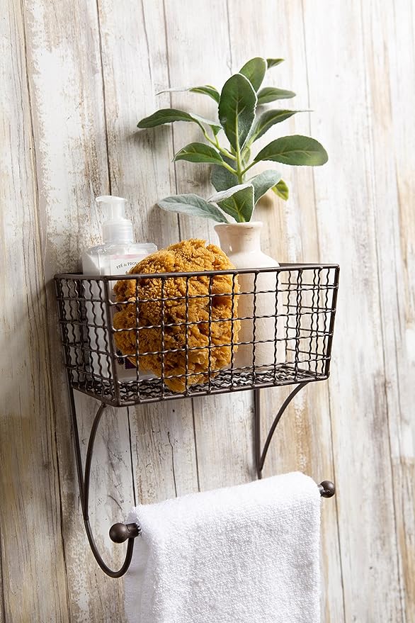 DII Rustic Farmhouse Bathroom Décor, Metal Storage, Small Towel Bar, Gray