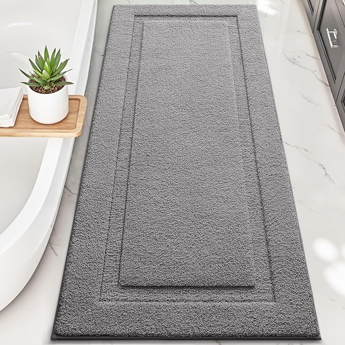 LUMI Extra Large Ultra Soft Bathroom Rugs Non Slip with Rubber Backing, Absorbent Washable Bath Mat Quick Dry, Upgraded Premium Microfiber Plush Carpet for Bathtub and Shower Floor, Dark Grey, 24x60