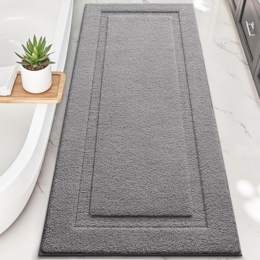 LUMI Extra Large Ultra Soft Bathroom Rugs Non Slip with Rubber Backing, Absorbent Washable Bath Mat Quick Dry, Upgraded Premium Microfiber Plush Carpet for Bathtub and Shower Floor, Dark Grey, 24x60