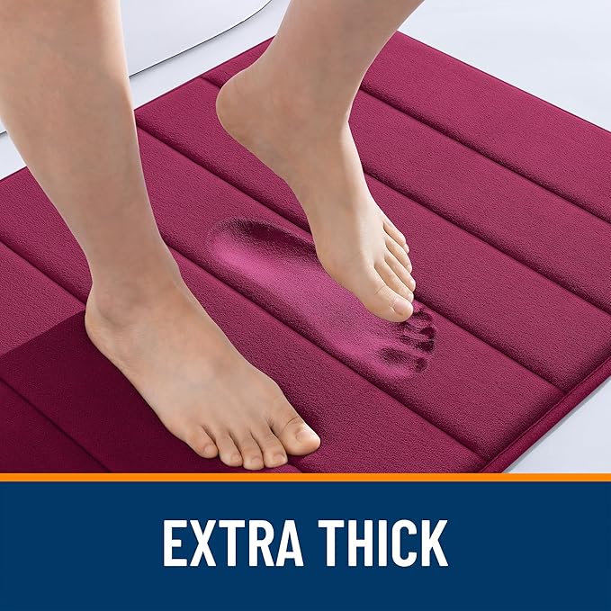 OLANLY Memory Foam Long Bathroom Rugs Runner 59x24, Super Soft Absorbent Bath Mat, Quick Dry, Machine Washable Shower Floor Rugs, Bathmat Carpet, Bathroom Home Decor Accessories, Burgundy