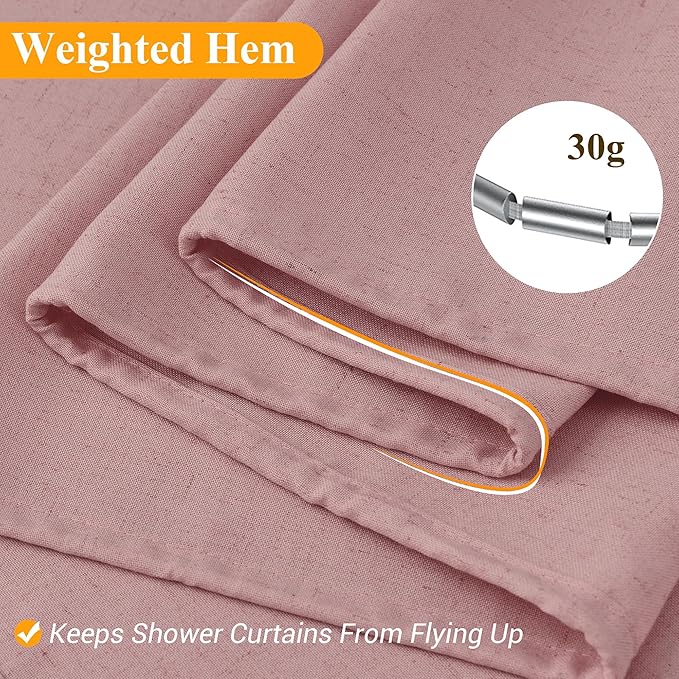 Naturoom Pink 60 Inch Shower Curtain - Stall Narrow Half Linen Ultra Thick Fabric Shower Curtain Set with Hooks, Boho Farmhouse Rustic RV Camper Bath Curtains for Bathroom, 60x72