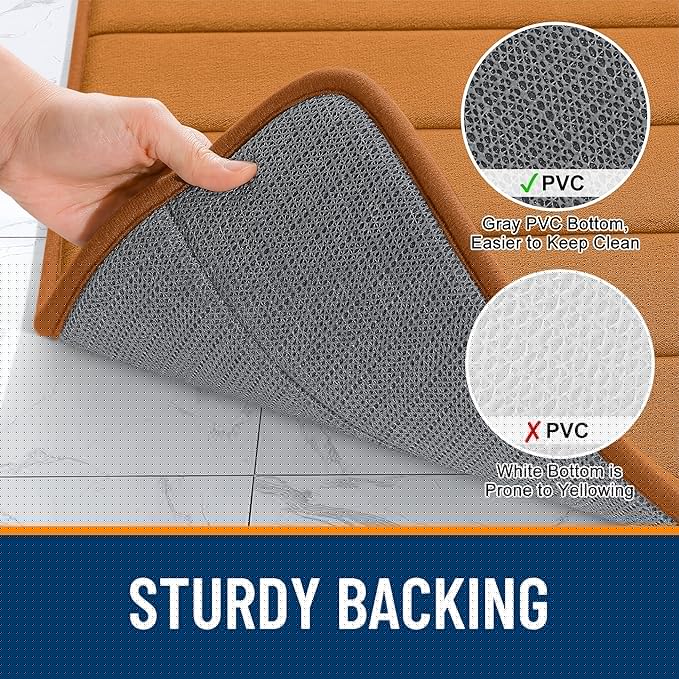 OLANLY Memory Foam Long Bathroom Rugs Runner 47x17, Super Soft Absorbent Bath Mat, Quick Dry, Machine Washable Shower Floor Rugs, Bathmat Carpet, Bathroom Home Decor Accessories, Ochre