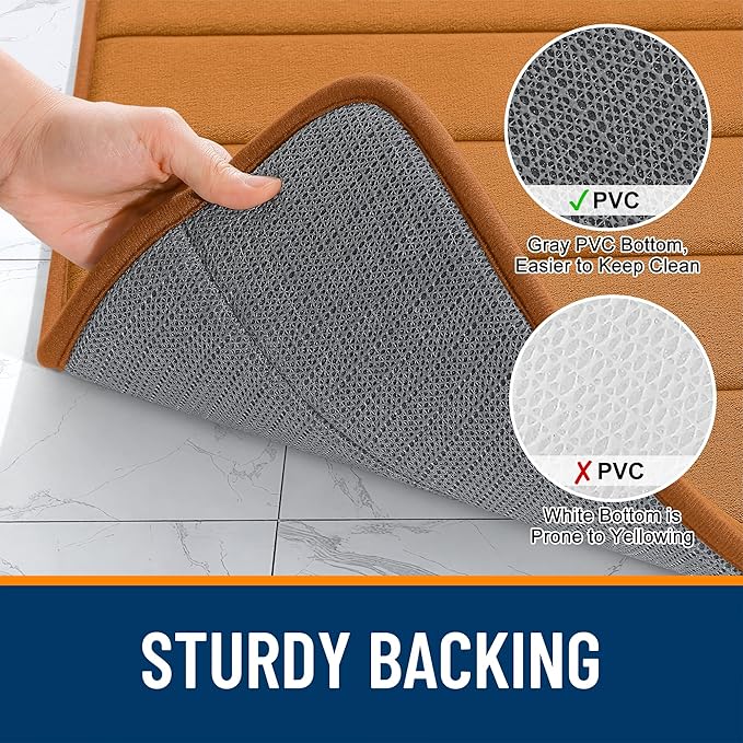 OLANLY Memory Foam Long Bathroom Rugs Runner 70x24, Super Soft Absorbent Bath Mat, Quick Dry, Machine Washable Shower Floor Rugs, Bathmat Carpet, Bathroom Home Decor Accessories, Ochre