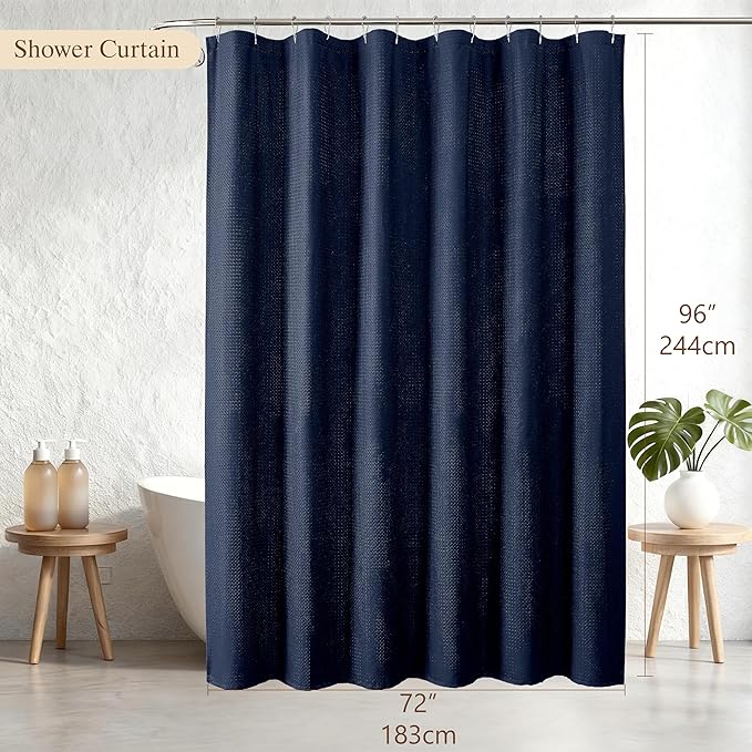 Aiyufeng Shower Curtains for Bathroom，Dot Like Embossed Textured Water Repellent Fabric Large Bath Curtain，Hotel Luxury Quality & Soft Cloth，Machine Washable，72Wx60L，Navy Blue