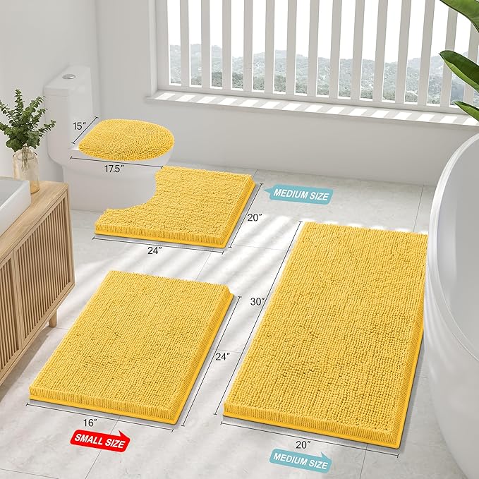 Smiry Luxury Chenille Bathroom Rugs 59x35, Extra Soft and Absorbent Shaggy Bath Mat, Machine Washable, Non-Slip Plush Carpet Runner for Tub, Shower, and Floor, Home Decor Accessories, Yellow