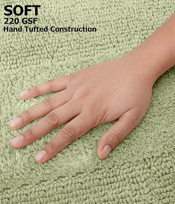 COTTON CRAFT Luxurious Bath Mat Rug - Set of 2 Reversible Heavyweight Step Out Bath Mats for Bathroom Floor, Tub and Shower - Pure Cotton Soft Plush Absorbent Tufted Racetrack Mat - 17x24 - Sage Green
