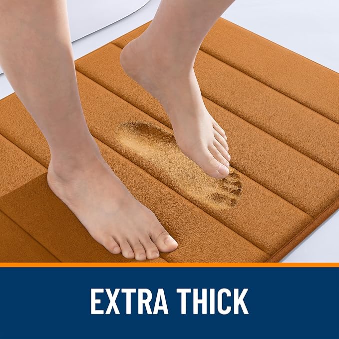 OLANLY Memory Foam Long Bathroom Rugs Runner 59x20, Super Soft Absorbent Bath Mat, Quick Dry, Machine Washable Shower Floor Rugs, Bathmat Carpet, Bathroom Home Decor Accessories, Ochre