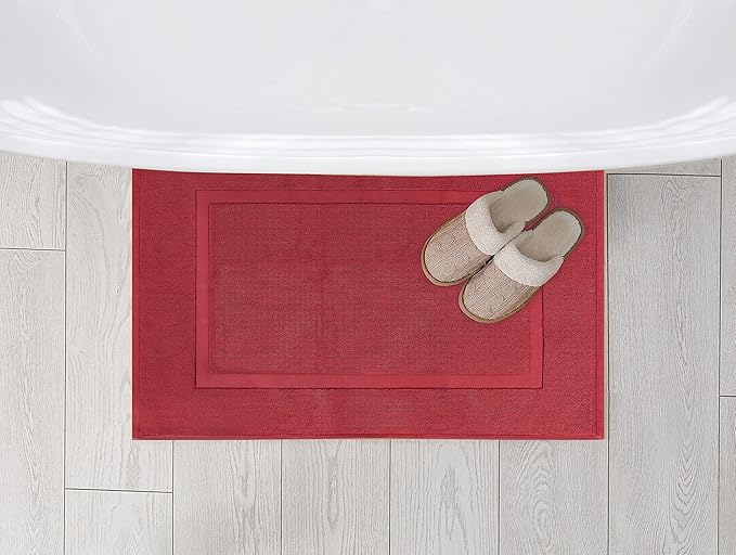 Utopia Towels Cotton Banded Rug, Bath Mats, Not a Bathroom Rug, 21 by 34 Inches, 100% Ring Spun Cotton, Highly Absorbent Shower Bathroom Floor Mat, Red, 2 Pack