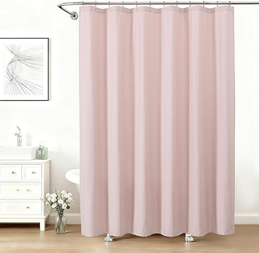 Aiyufeng Long Shower Curtains for Bathroom，Dot Like Embossed Textured Water Repellent Fabric Shower Curtain，Hotel Luxury Quality & Soft Cloth，Machine Washable，72Wx84L，Pink