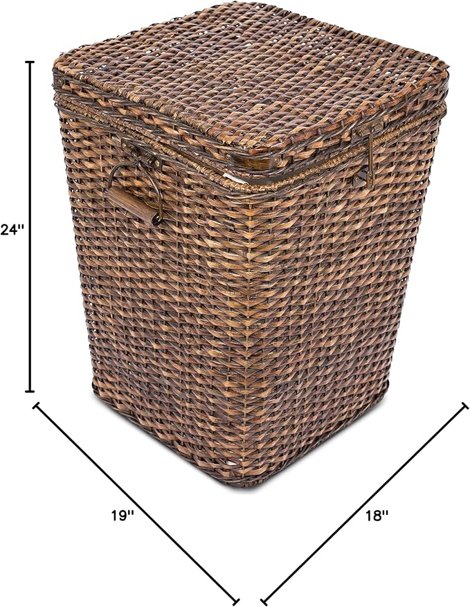 BirdRock Home Rattan Peel Hamper with Lid - Removable Laundry Bag - Machine Washable Canvas Lining - Spacious Interior - Organizer, Brown