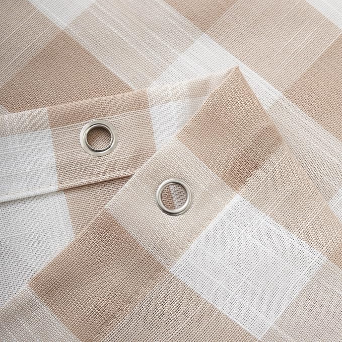 VOILYBIRD Tan and White Buffalo Plaid Boho Shower Curtain for Bathroom 72” x 72”