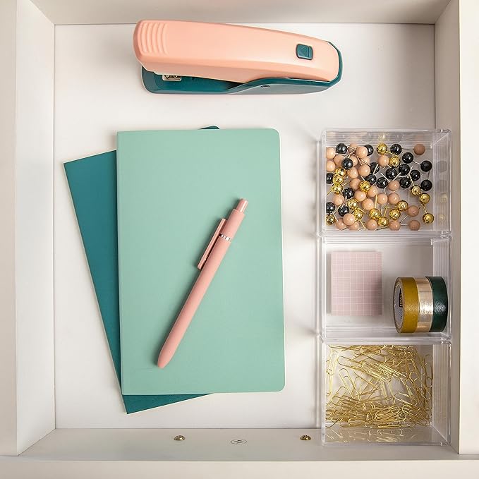 Martha Stewart Brody Desktop Storage Organizer, Stack and Slide Plastic Organizer Tray, Organizer for Office, Kitchen, or Vanity, 3" x 3.75", Clear
