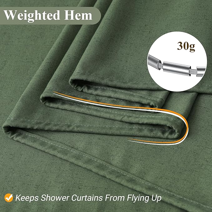 Naturoom 42 Inch Shower Curtain - Stall Narrow Half Green Linen Ultra Thick Fabric Shower Curtain Set with Hooks, Boho Farmhouse Rustic RV Camper Bath Curtains for Bathroom, Olive Green, 42x72