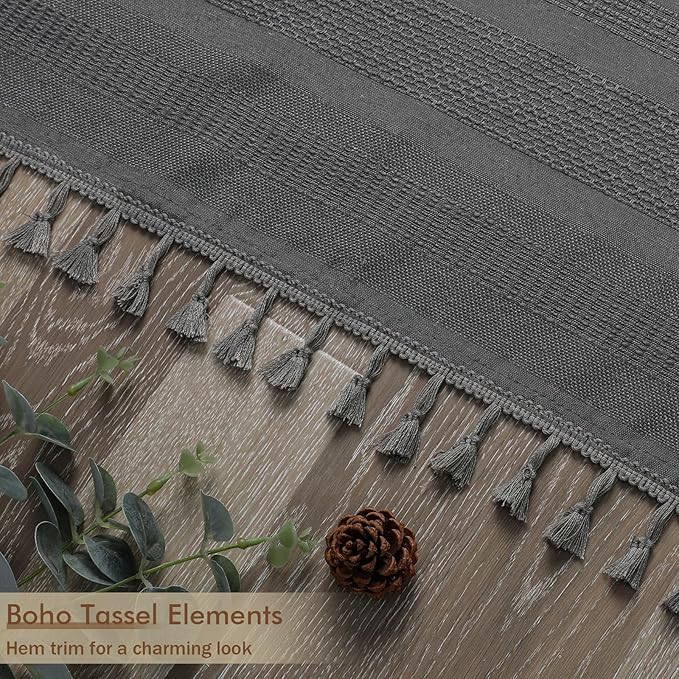 OVZME Charcoal Grey Shower Curtain 78 Inch Long, Boho Farmhouse Thick Striped Fabric Hotel Shower Curtain with Tassel, Minimalist Textured Weighted Machine Washable Bathroom Decor, 72Wx78L Inches