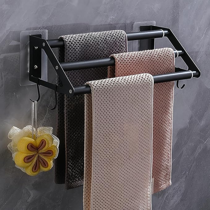 3 Bars Towel Bars Hanger Freely Retractable 11-23 Inch Stainless Steel Bath Rack Strong 3M Adhesive Bathroom Wall Free mounting Hole-Installing washroom Kitchen