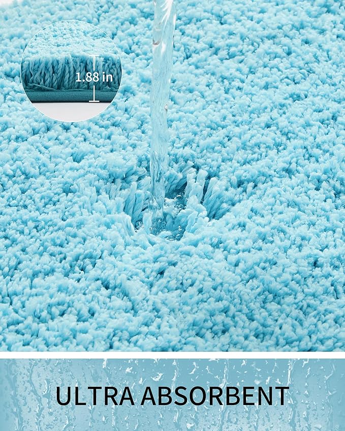 Bathroom Rugs Non Slip Washable 70x24, Ultra Thick Soft Microfiber Absorbent Bath Mats, High Density Foam Latex Non Slip Backing Bath Rugs, Fluffy Floor Carpet for Tub&Shower, Teal