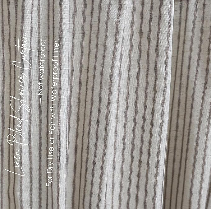 Farmhouse Striped Shower Curtain - 72x72 Inches, Linen Blend Fabric, Breathable & Machine Washable, Rustic Tan for Bathroom Decor (Hooks/Liner Not Included)