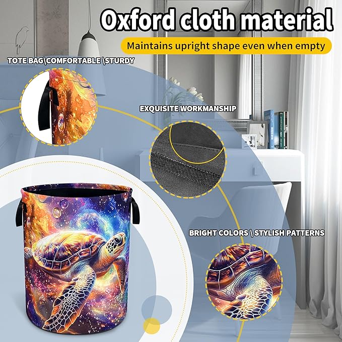 Sea Turtle Laundry Basket Galaxy Space Foldable Waterproof Oxford Cloth Funny Tote Bag Laundry Hamper Clothes Storage Bucket Toy Organizer For Bathroom/Laundry Storage/Bedroom 18.9x16.5 Inch