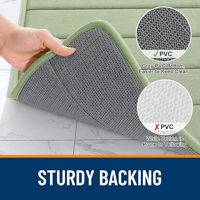 OLANLY Memory Foam Long Bathroom Rugs Runner 47x20, Super Soft Absorbent Bath Mat, Quick Dry, Machine Washable Shower Floor Rugs, Bathmat Carpet, Bathroom Home Decor Accessories, Sage Green