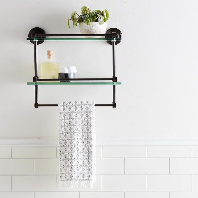 Allied Brass P1000-2/16-GAL-ORB P 1000 2 Gal Inch Tempered Double Gallery Rail Glass Shelf, 16 Inch, Oil Rubbed Bronze