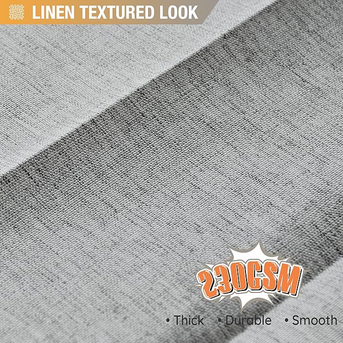 Jubilantex Folding Linen Shower Curtain for Bathroom Grey Waterproof Shower Curtain 1 Panel with 14 Metal Grommets and 1 Tie Back for Hotel,70"x70"