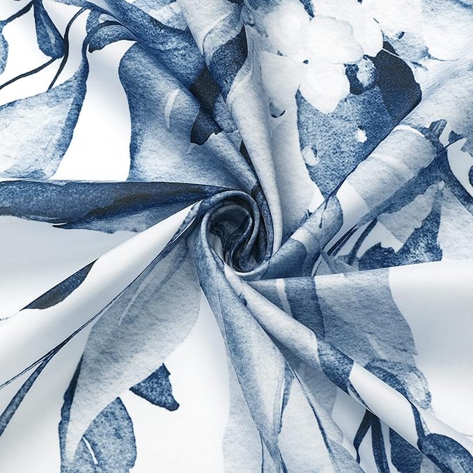 Gibelle Extra Long Shower Curtain 72 x 84, Navy Blue Floral Shower Curtain for Bathroom, Watercolor Plant Eucalyptus Leaves Fabric Shower Curtain Set